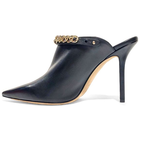 Jimmy Choo Lexx 100 Black Leather Gold Color Chain EU 37 US 7 Mules - Picture 6 of 12